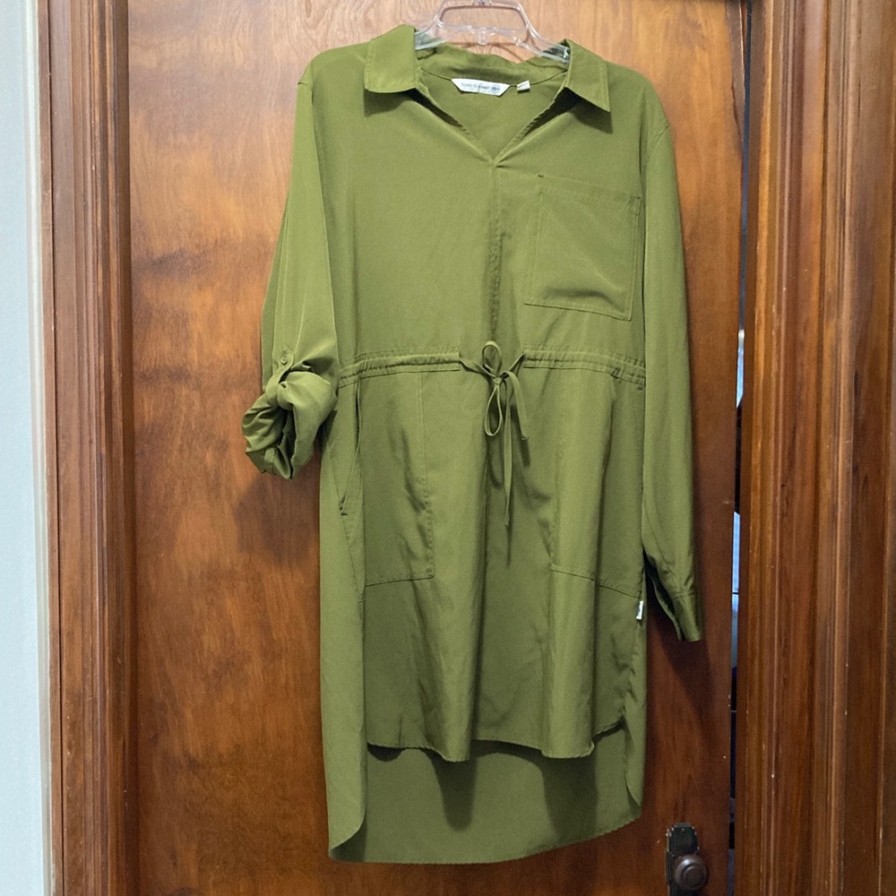 Olive/avocado Green Tunic Dress with Drawstring Waist